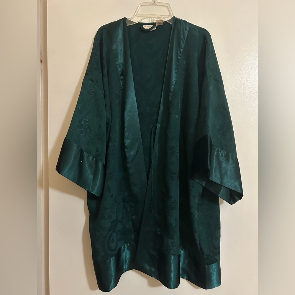 Vintage Victoria's Secret Gold Tag Green Robe One Size 90s Floral Print